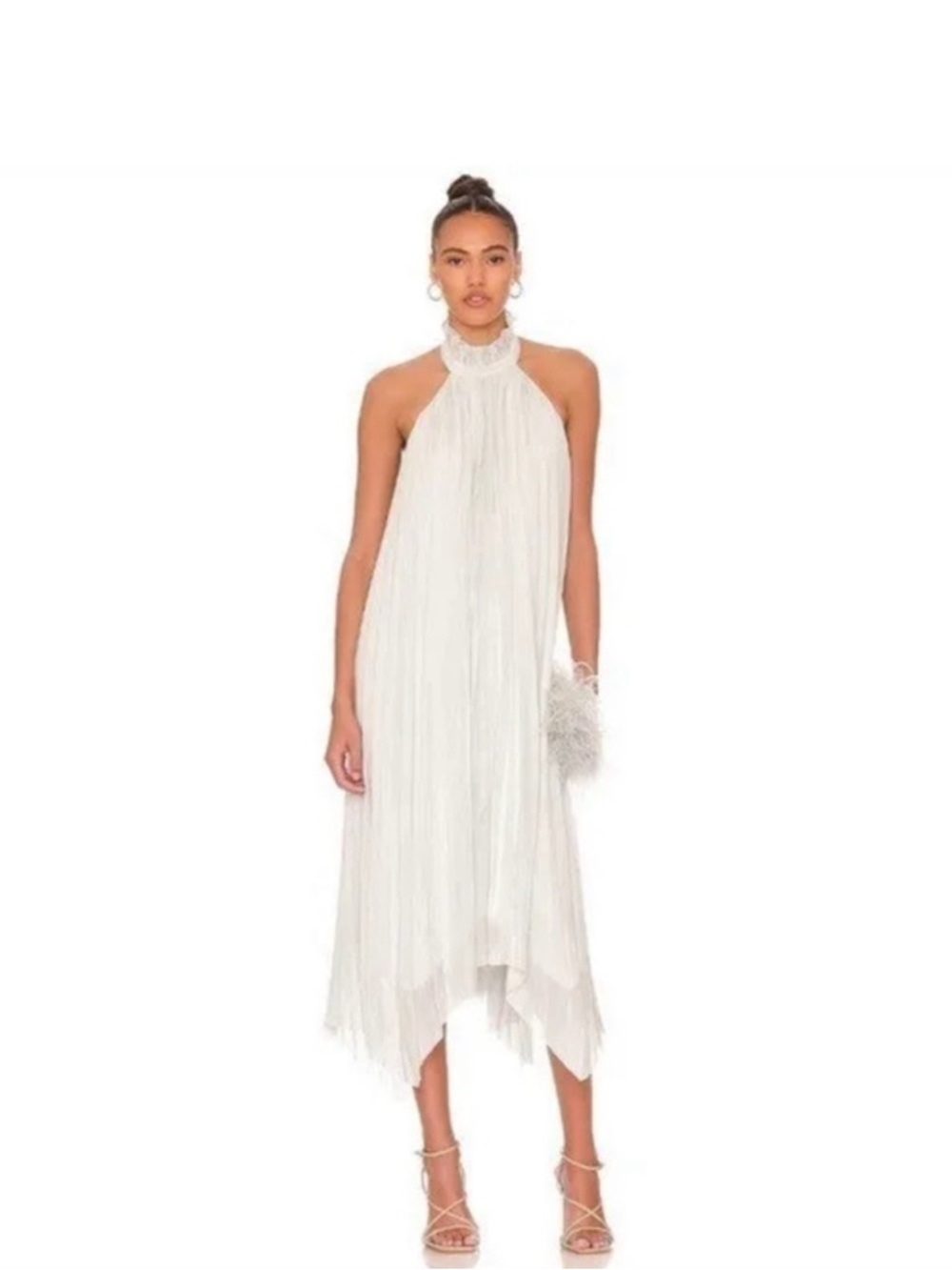 AllSaints Alaya Backless Halter Fringe Midi Dress in Mint Green Size 6